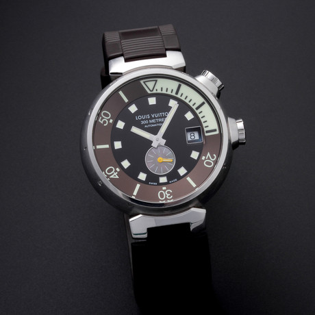 Excellent Louis Vuitton Q1031 Tambour Diver Automatic Men's Watch LV Steel  Black