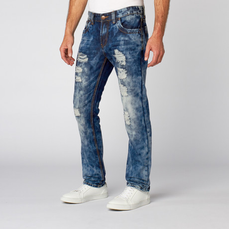 Slim Tapered Washed Denim // Acid Wash + Rips (30WX32L)