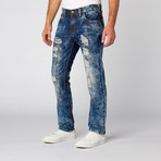 Slim Tapered Washed Denim // Acid Wash + Rips (34WX32L)