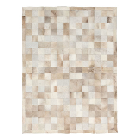 Cowhide Patch Cream + Khaki Leather (4'11" x 6'6")