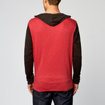 Long Sleeve Hooded Henley // Red + Black (XL)