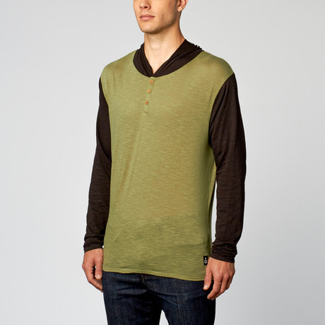 Long Sleeve Hooded Henley // Green + Black (S)