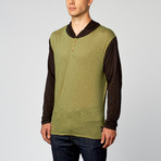 Long Sleeve Hooded Henley // Green + Black (2XL)