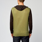 Long Sleeve Hooded Henley // Green + Black (2XL)