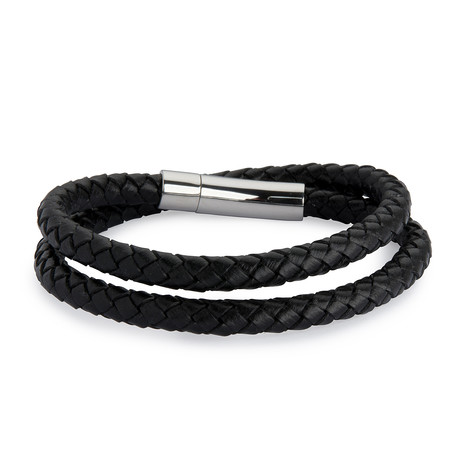 Barrel Double Wrap Leather Bracelet // Black