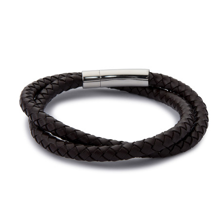 Barrel Double Wrap Leather Bracelet // Brown