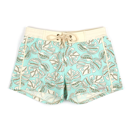 Pacific Floral Retro Swimmer Short // Seafoam (S)