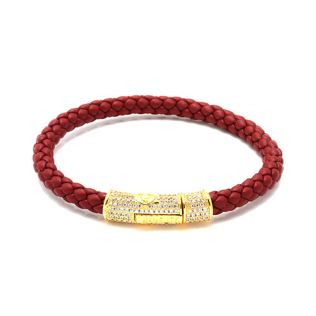 Crimson Studded Leather Bracelet