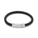 Black Studded Leather Bracelet (Silver Clasp)