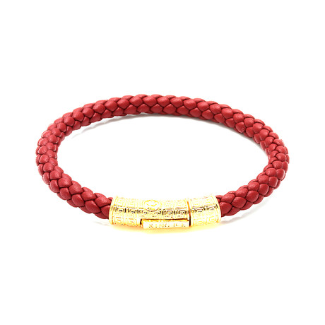 Greek Key Leather Bracelet (Crimson)