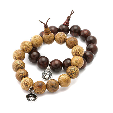 Red + Brown Wooden Mala Bead Bracelet Set