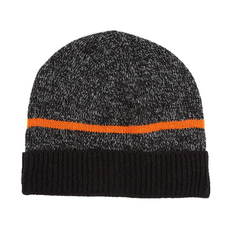 Striped Cuffed Beanie // Grey + Black + Orange Stripe