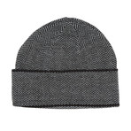 Herringbone Cuffed Beanie // Black + Grey