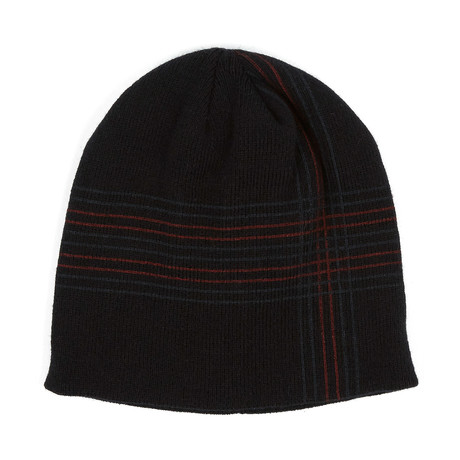 Montage Beanie // Red + Charcoal Plaid Print