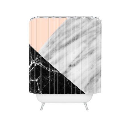 Pink + Marble Collage Shower Curtain
