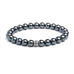 Hematite + Silver Grooved Charm Bracelet (Small // 7.5")