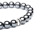 Hematite + Silver Grooved Charm Bracelet (Small // 7.5")