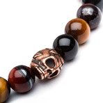 Multi Tiger Eye + Copper Top Drilled Skull Charm (Small // 7.5")