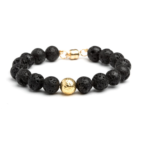 Gold Finish Black Lava Bracelet (6")