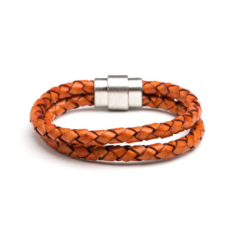 Cognac Double Cord Leather Bracelet (6")