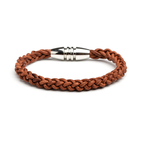 Brown Braided Leather Bracelet (6")