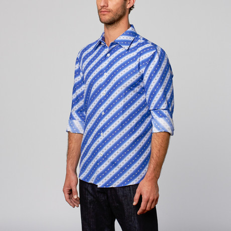 Modern Fit Button-Up Shirt // Abstract Stripe Royal (S)