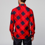 Modern Fit Button-Up Shirt // Large Grid Red (L)