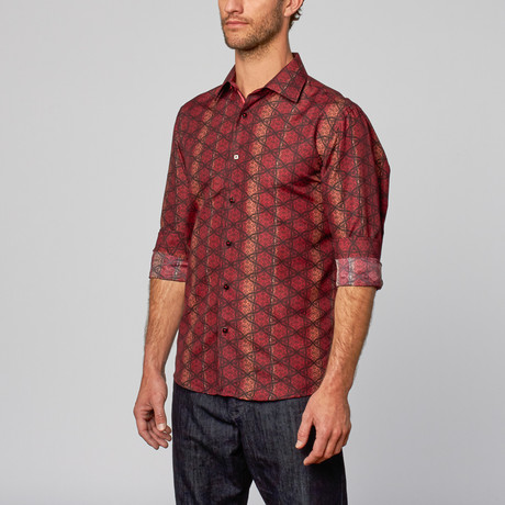 Modern Fit Button-Up Shirt // Ombre Stripe Red (S)