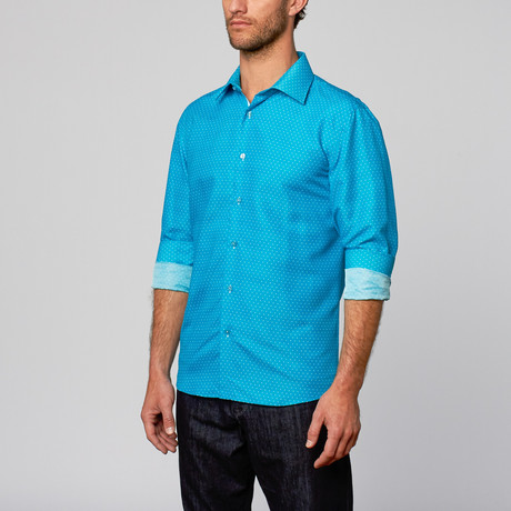 Modern Fit Button-Up Shirt // Polka Dot Turquoise (S)