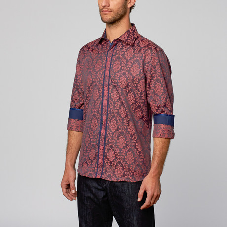 Modern Fit Button-Up Shirt // Arabesque Burgundy (S)