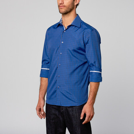 Modern Fit Grid Button-Up Shirt // Royal (S)