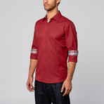 Rosso Milano // Modern Fit Button-Up Shirt // Wine Pin Dot (4XL)