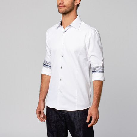 Textured Modern Fit Button-Up Shirt // White (S)