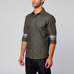 Rosso Milano // Textured Modern Fit Button-Up Shirt // Charcoal (S)