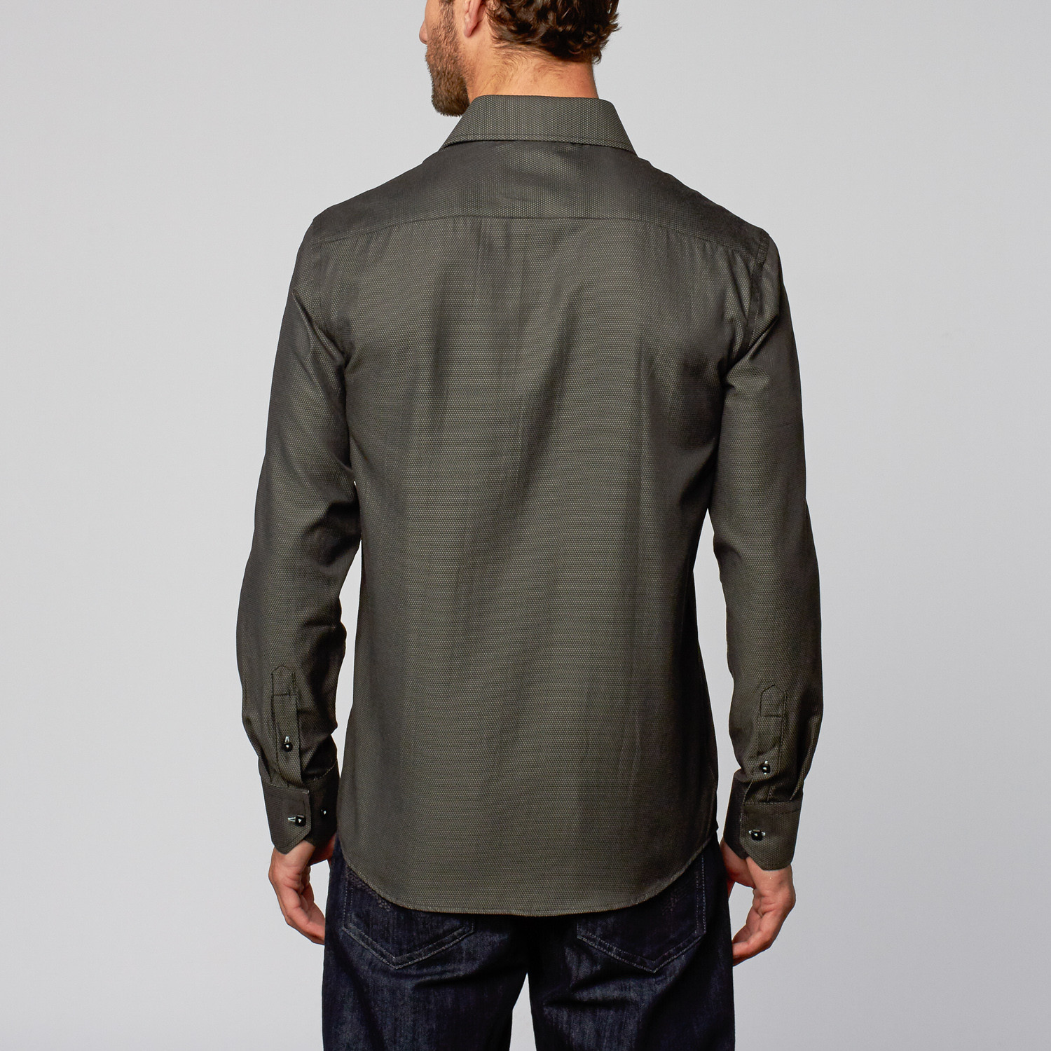 Rosso Milano // Textured Modern Fit Button-Up Shirt // Charcoal (S ...