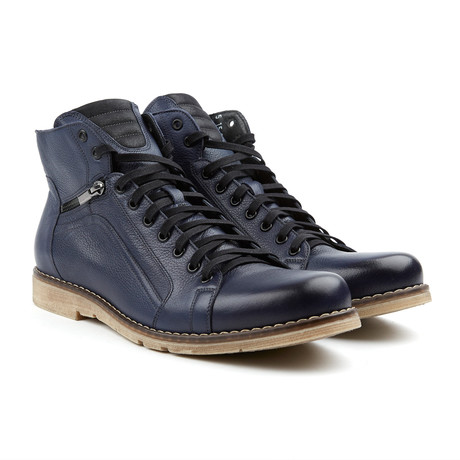 Genuine Grain Leather Boot // Navy + Beige (Euro: 39)