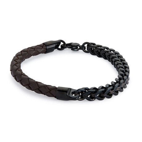 Armour Leather Steel Bracelet // Brown + Black (20cm)