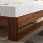 Lyon Collection // King Bed // Walnut Veneer (Taupe Fabric)