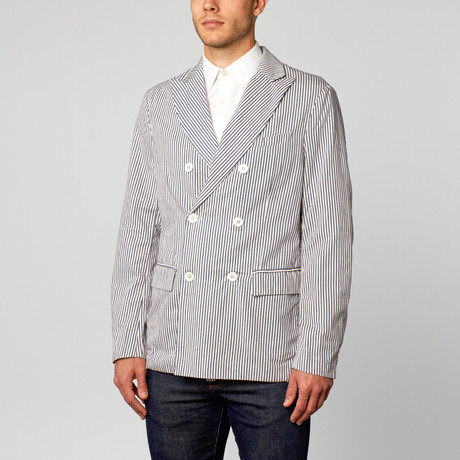 Striped Double Breasted Blazer // White (S)