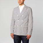 Striped Double Breasted Blazer // White (L)