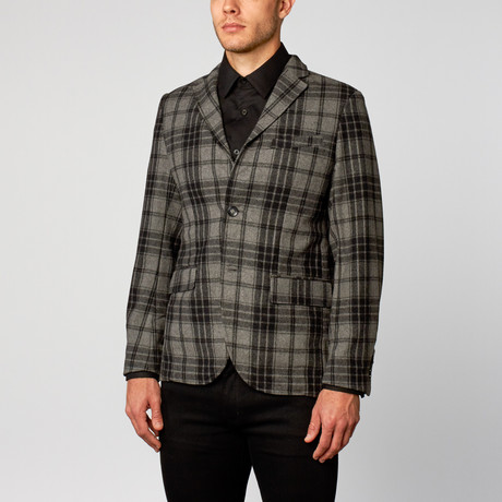 Plaid Wool Blazer // Grey Heather (S)