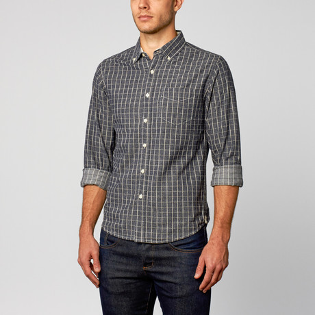 Windowpane Flannel Long-Sleeve Shirt // Navy (XL)