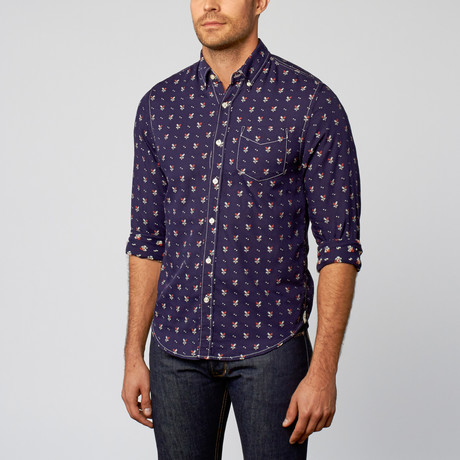 Floral Jacquard Shirt // Navy (S)