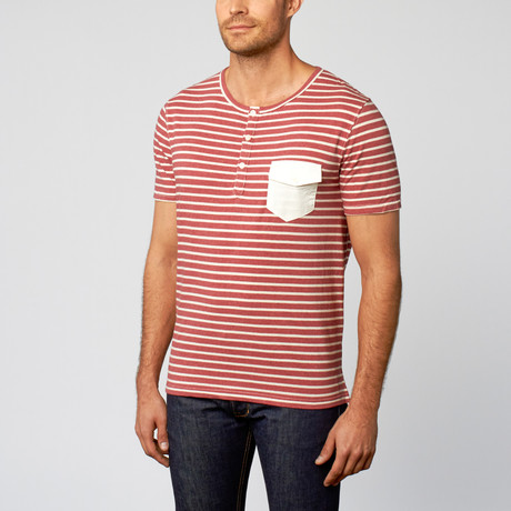 Heather Stripe Henley Tee // Red (S)