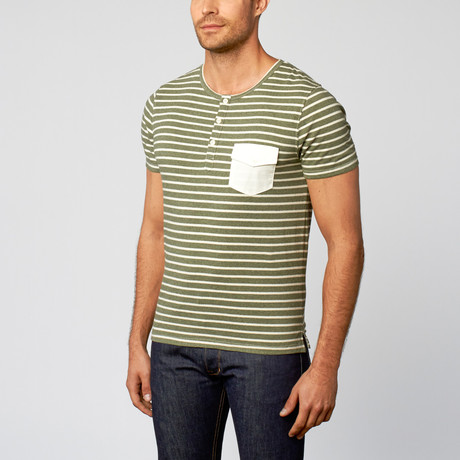 Heather Henley Tee // Green Stripe (S)