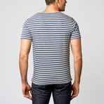 Heather Stripe Henley Tee // Blue (L)