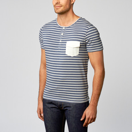 Heather Stripe Henley Tee // Blue (S)