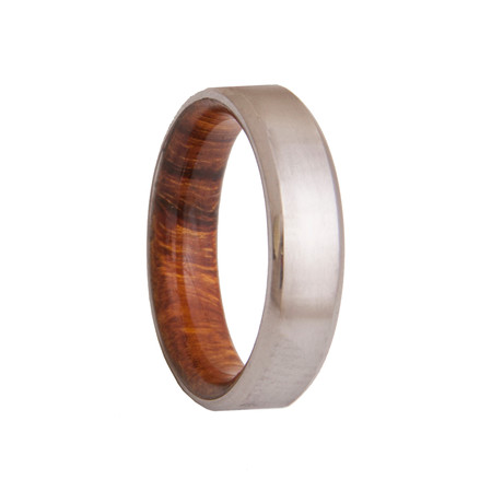 Titanium + Olive Wood Ring // Beveled Edge (Size 6)