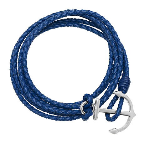 Braided Leather Anchor Bracelet // Blue