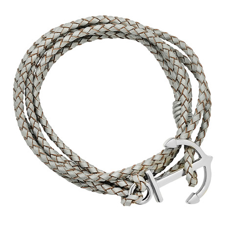 Braided Leather Anchor Bracelet // Gray